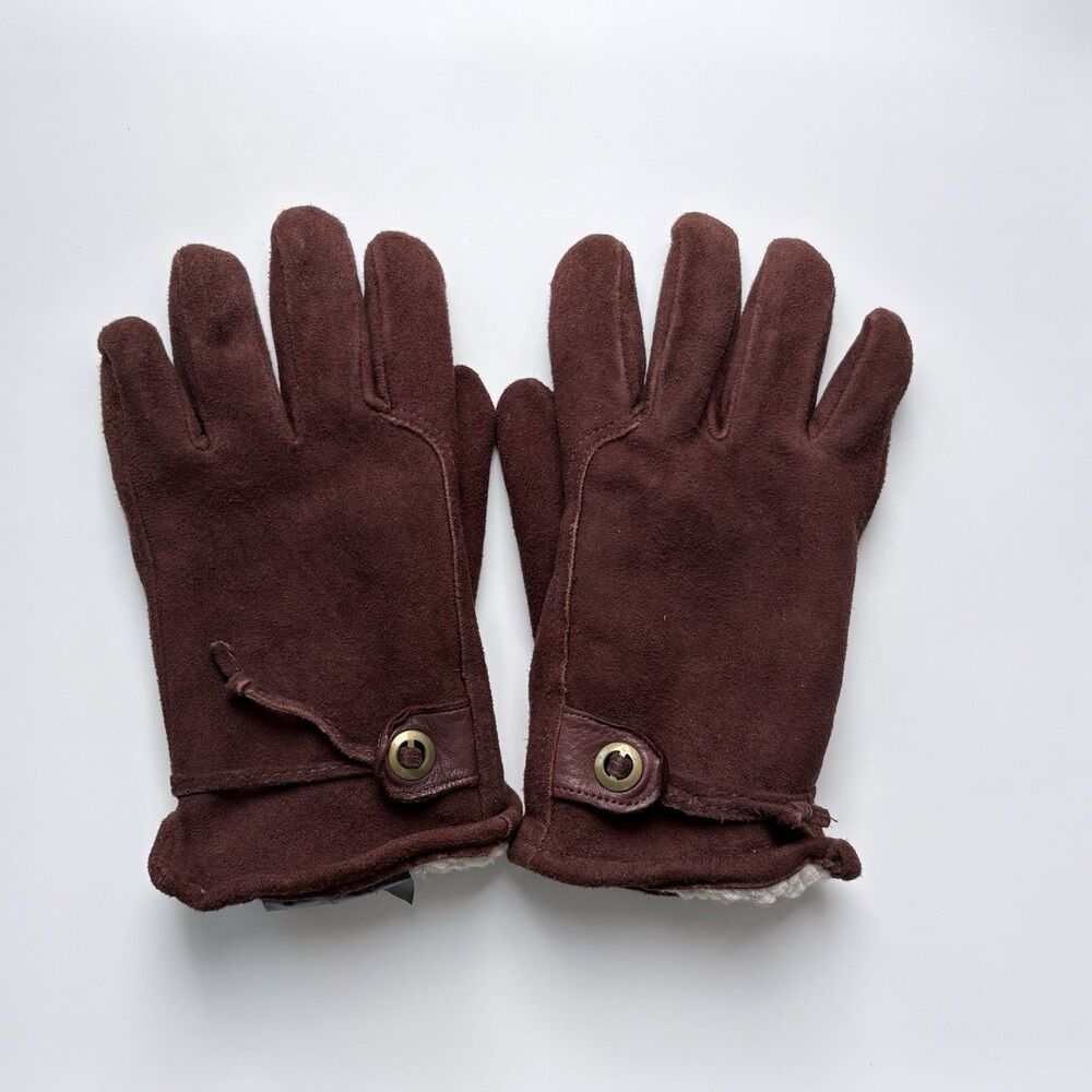 Vintage Men’s Gates Large Gloves Deerskin Brown Suede with Wrist Cinch Shearling
